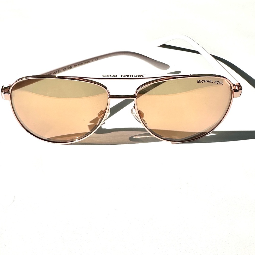 Michael Kors Women's MK-5007 Hvar Aviator Sunglasses | White | Rose Gold